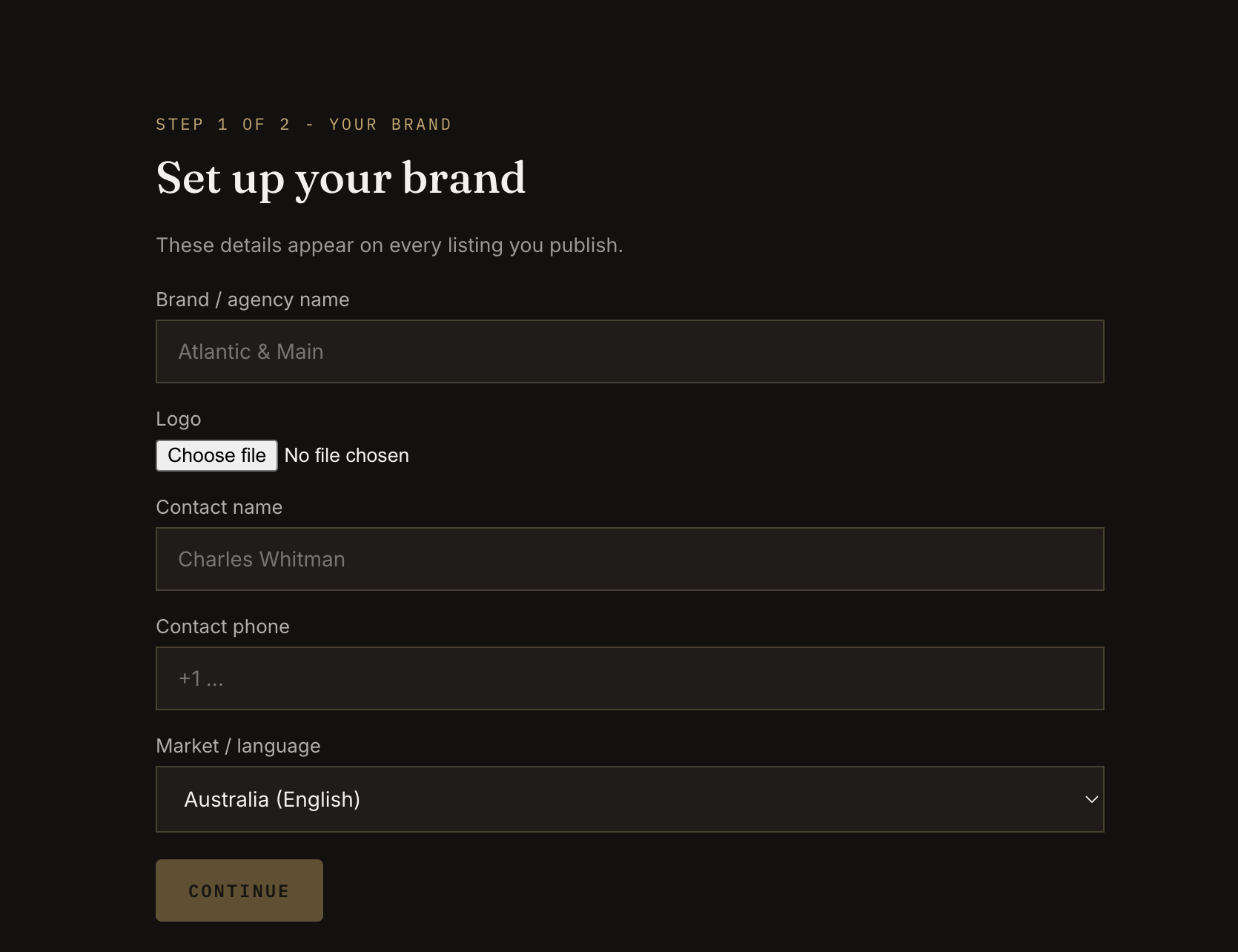 My profile, brand setup