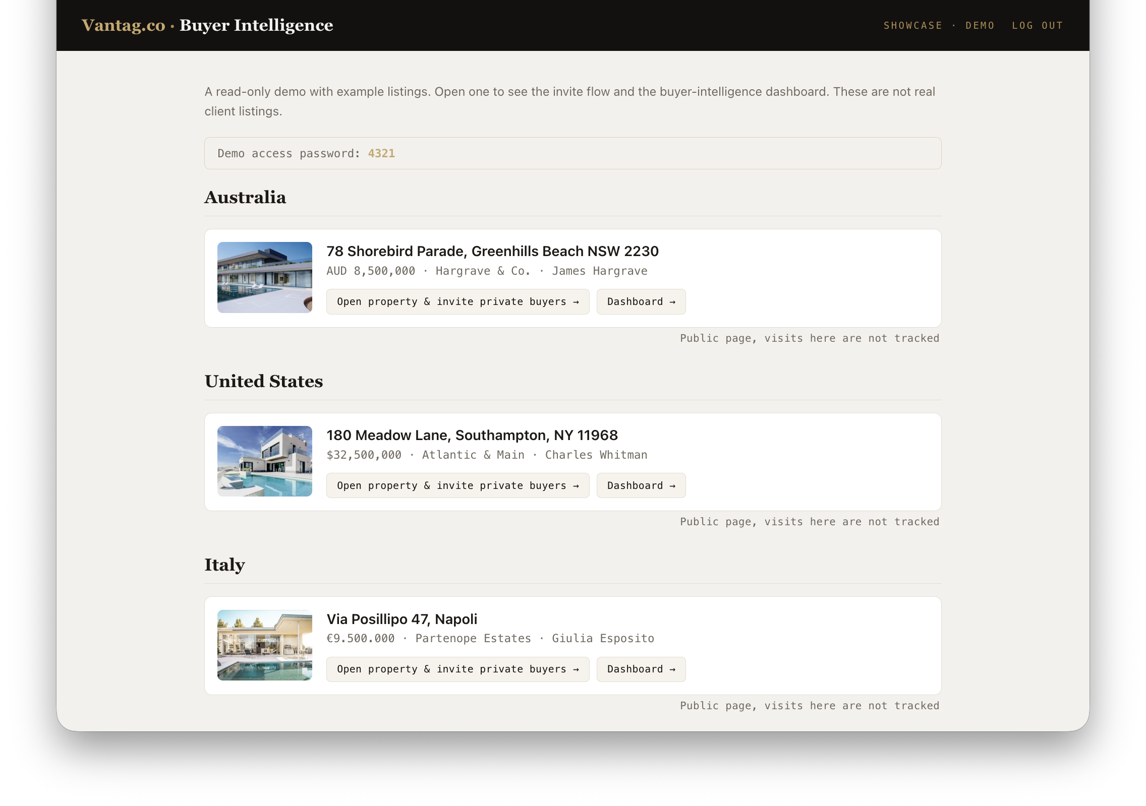 Vantag property showcase page