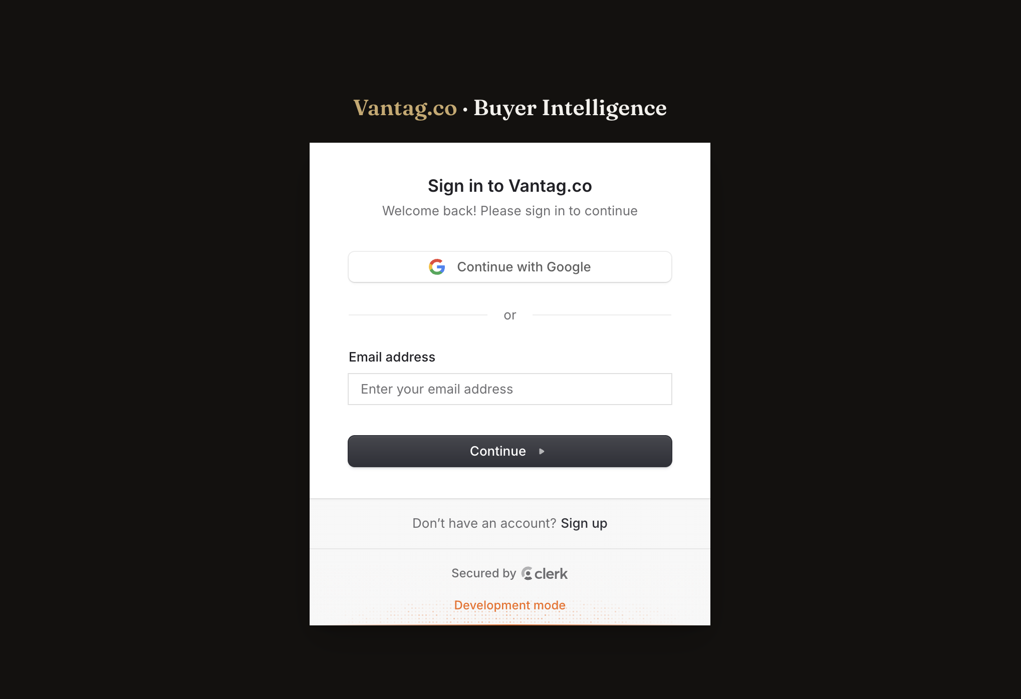 Vantag sign in and sign up